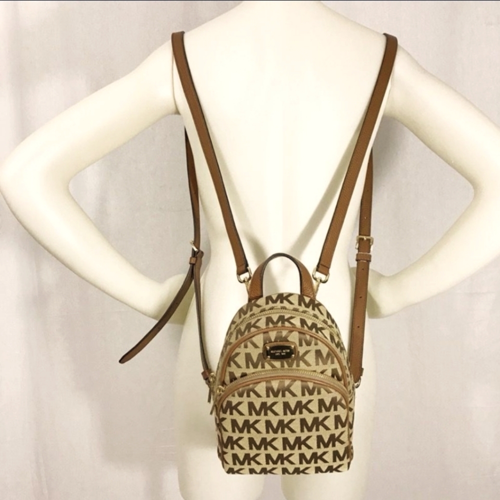 Michael Kors MK Abbey Designer Signature Monogran Brown Logo Backpack Small